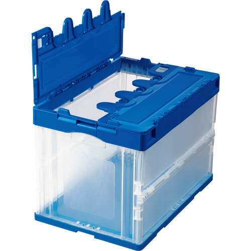 折りたたみｺﾝﾃﾅ ﾌﾀ一体型 60L ﾀﾞｰｸﾌﾞﾙｰ/透明 1台画像