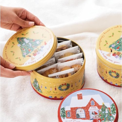 贈答箱 クリスマスベアラーギフト缶-2(6個) ヘッズ 商品が整然と配置されたギフト缶の上面