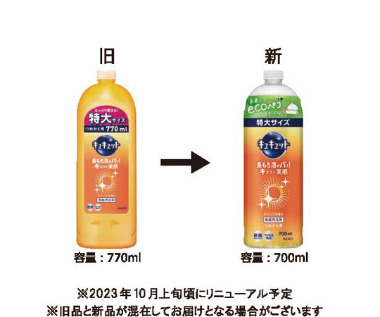 キュキュット　オレンジ　詰替用　700mL パッケージの上部から撮影され、開口部が見える状態