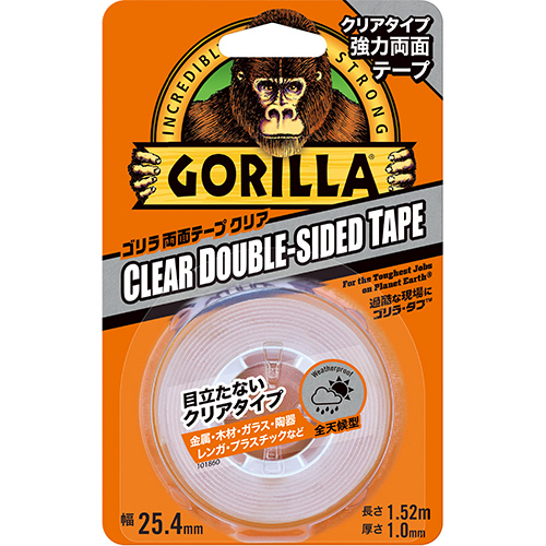 ｺﾞﾘﾗ 両面ﾃｰﾌﾟ ｸﾘｱ 25.4mm×1.52m 1巻画像