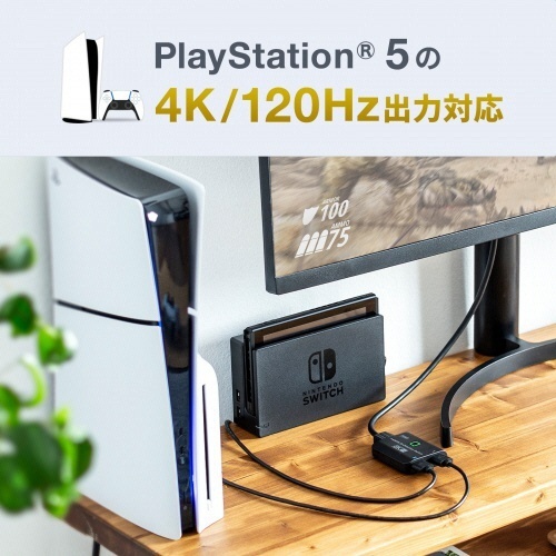 8K対応HDMI切替器　(2入力・1出力または1入力・2出力)　1台 接続ポートが明瞭に見える側面のアップショット