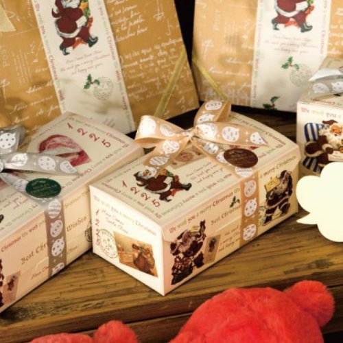 贈答箱 クリスマスアンティークサンタ ギフトBOXワイド型-S(20枚) ヘッズ クリスマスのデザインが施された贈答箱が見える状態
