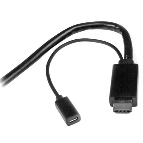 HDMI/DisplayPort/Mini　DisplayPort-HDMI変換ケーブル　2m　ブラック　1本 ケーブルのコネクタとテクスチャが鮮明に見える状態