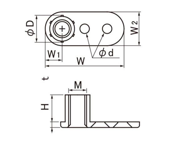 アジャスター用スリム受座　M6　12φmm 黒いスリム受座が整然と並んでいる様子