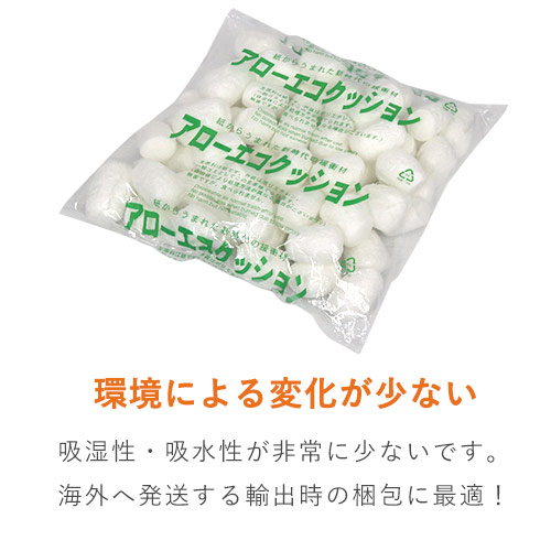 アローエコクッション 紙製・発泡緩衝材（300×300mm小袋・100個入）｜環境に優しい隙間埋め 透明袋に整然と詰められた複数の白い正方形の緩衝材が平置きされた様子