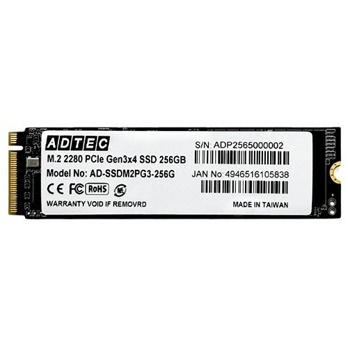 3D NAND SSD M.2 NVMe PCIe Gen3×4(2280) 256GB 1枚