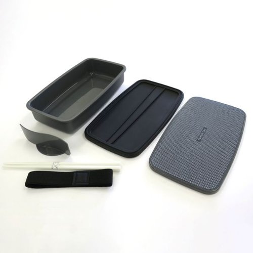 弁当容器 TSUMUGI Deux ランチボックス(仕切付) BL-27HX 仕切りが付いた二段式のランチボックス、濃い色合いのデザインが際立つ。