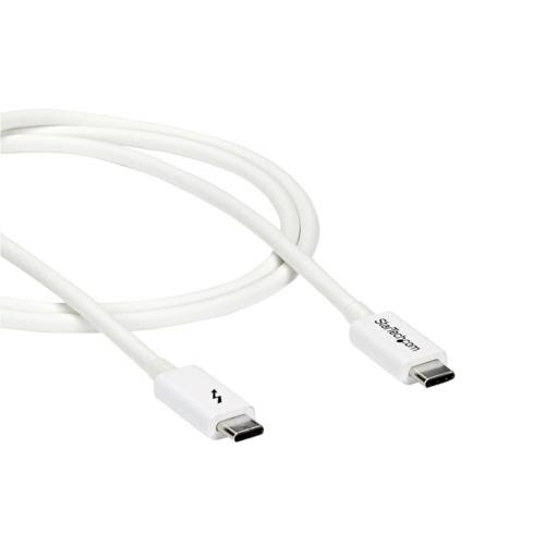 Thunderbolt　3　(20Gbps)　USB-Cケーブル　1m　ホワイト　1本 細長いホワイトのケーブルが真上から見える状態