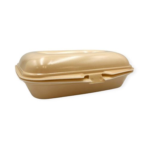 弁当容器 DLVランチ23-18-1 ベージュ エフピコ 平らな面に置かれたベージュ色の弁当容器の側面が見える状態