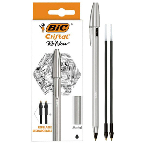 油性ﾎﾞｰﾙﾍﾟﾝ ｸﾘｽﾀﾙ ReNew 1.0mm 黒 (1本+替芯2本入) 1箱