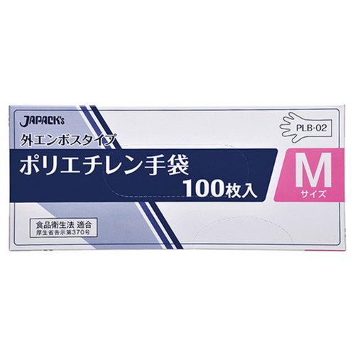PLB-02 外エンボスタイプ ポリ手袋 BOX M 100枚 ジャパックス画像