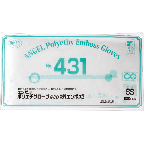 エンゼル　ポリエチグローブeco　外エンボス　No.431　半透明　SS　1パック(200枚)画像