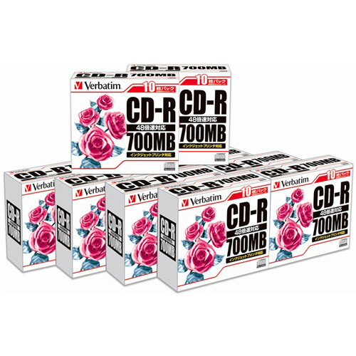 ﾃﾞｰﾀ用CD-R 700MB 48倍速 ﾎﾜｲﾄﾌﾟﾘﾝﾀﾌﾞﾙ 5mmｽﾘﾑｹｰｽ 1箱(100枚:10枚×10個)画像