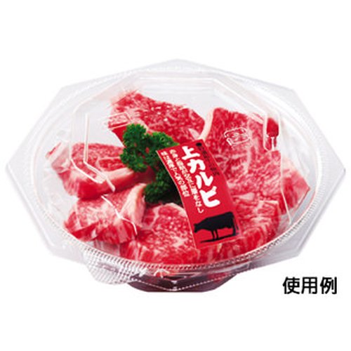 惣菜容器 APデリ八角-130-180(V) 本体 エフピコ 透明な容器に入った色とりどりの惣菜が盛り付けられた様子