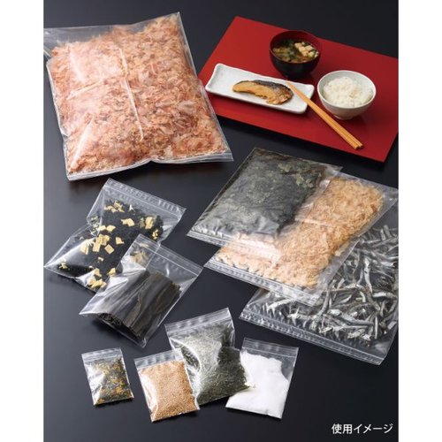 チャック付き袋 ミニグリップ チャック付ポリプロピレン袋 0.06mm JG-6I 生産日本社 透明な袋が横から見える状態で、チャック部分が開いている様子