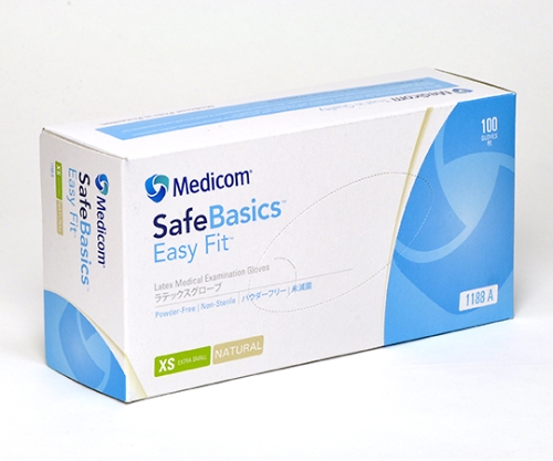 セーフベーシック ラテックスグローブ イージーフィット パウダーフリー XS寸 1箱（100枚入）画像