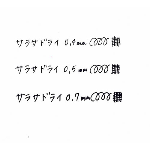 サラサドライ 0.5mm 黒 10本 パッケージが上から見下ろされた状態で、全てのペンが一列に整然と並んでいる様子