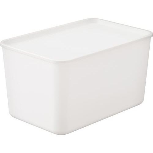 積み重ねられるふた付き収納ボックス　Ｌホワイト