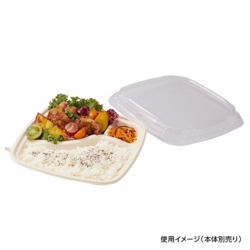 CT ぬく盛 K23 蓋 透明な蓋が乗った、温かそうな弁当容器の上面が見える状態