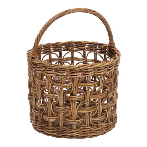 かご アラログループ編みラウンドバスケット