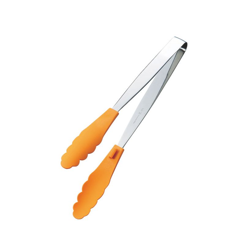 調理器具 抗菌耐熱ストッパー付マルチトング 235mm オレンジ 田辺金具画像