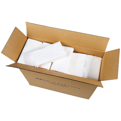 詰替用ローションティッシュ 150組/個 1箱(50個) 白いパッケージに入ったティッシュが並ぶ様子