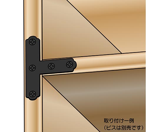 カラー隅金　T字　47×40mm 表面に光沢感のあるT字の金具が並んでいる様子
