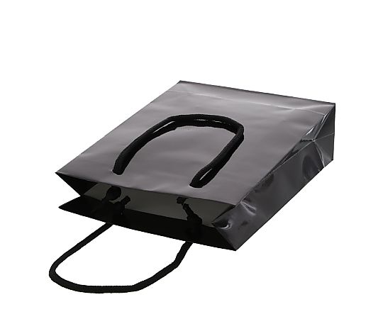 手提げ紙袋　ブライトバッグ　MM　黒　10枚 平坦な表面に並べられた黒い手提げ紙袋が整然と配置されている様子