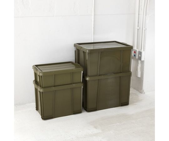 ライトボックス　24L　OD色 深い緑色の本体が中央に配置された、底面からのアングルで撮影された様子
