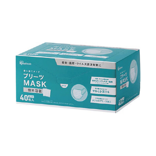 プリーツマスク　ふつう　４０枚入（個包装）×１０画像