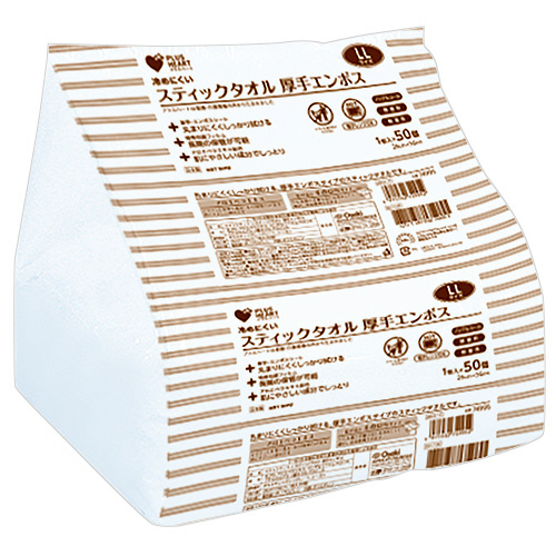 ﾌﾟﾗｽﾊｰﾄ ｽﾃｨｯｸﾀｵﾙ 厚手ｴﾝﾎﾞｽ LL 個包装 1ﾊﾟｯｸ(50本)画像