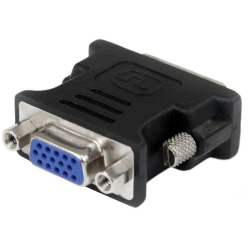 DVI-VGA変換アダプタ　DVI-I(29ピン)オス-VGA(15ピン)メス　ブラック　1個 接続端子部分が正面向きに見える状態で、シンプルなブラックのボディ。