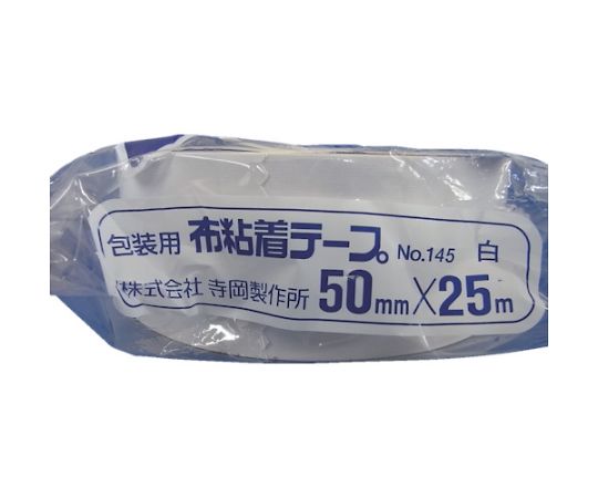 カラーオリーブテープ NO.145 白 50mm×25M パッケージが斜めから見える状態で、セロハンテープの端が軽く剥がれた様子。