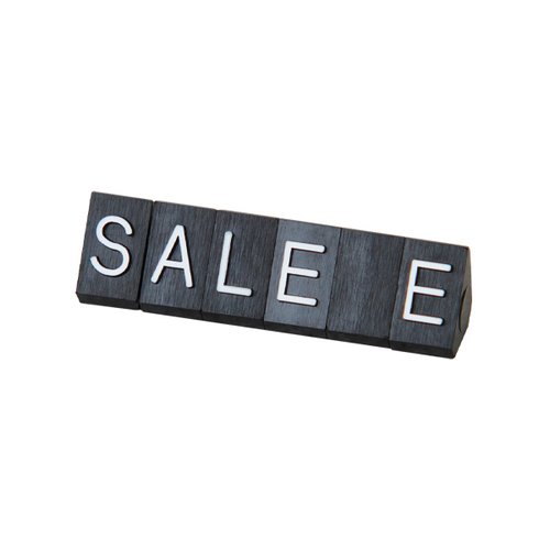 陳列備品 ニュープライスキューブ補充M用(5セット) 黒/白 SALE 友屋 黒と白の異なるデザインの値札が整然と並ぶ様子