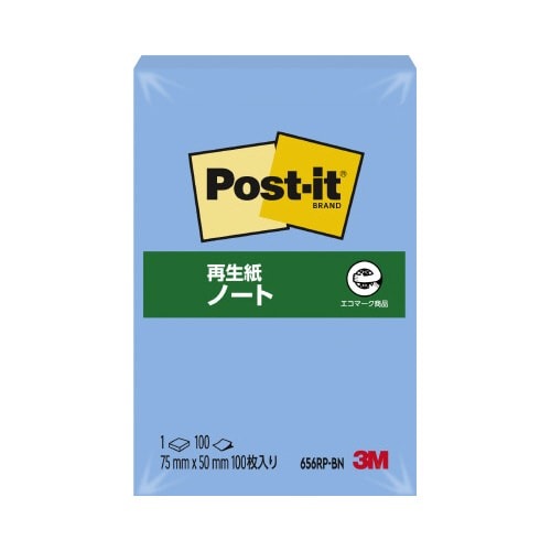 ポストイット　再生紙ノート７５×５０　ブルー　１冊画像