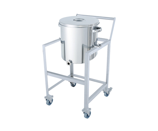 ステンレス片テーパー型汎用容器　80L　架台付（取っ手・蓋置付）