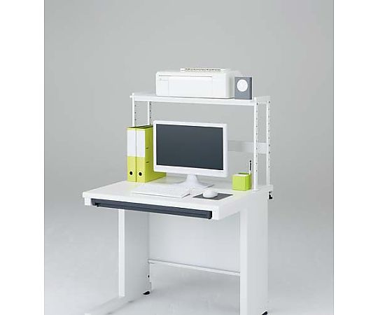 デスク周りデスクラック1段W800スノーホワイト シンプルなデザインのデスクラックが正面から見える状態。