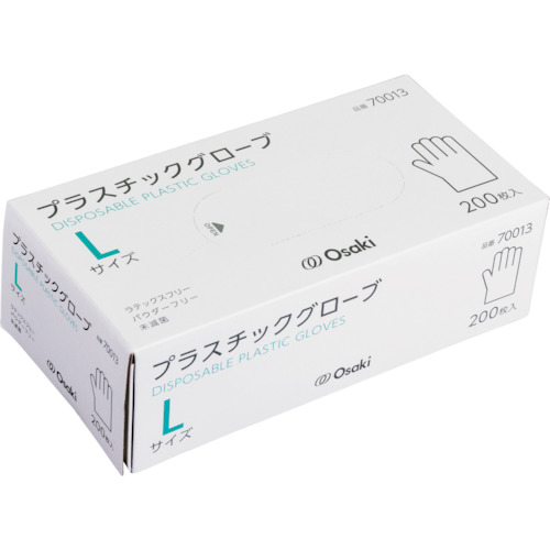 オオサキメディカル　プラスチックグローブ　Ｌ　透明　２００枚入画像