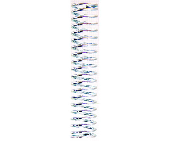 ユニクロメッキ　押バネ　線径1.2mm×外径12mm×自由長60mm 光沢のあるメッキ仕上げのバネが横に配置されている様子