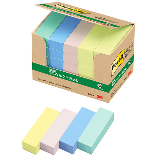 ﾎﾟｽﾄ･ｲｯﾄ ｴｺﾉﾊﾟｯｸ 見出し 再生紙 50×15mm 4色混色 1ﾊﾟｯｸ(25冊)画像