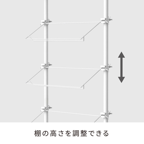 突っ張り　つっぱりシューズラック　マットホワイト 整然と並べられた靴を収納するラックの側面ビュー