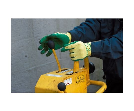 天然ゴム背抜き手袋 まとめ買い 簡易包装グリップ（ソフトタイプ） 10双入 グリーン Sサイズ 緑色の手袋が10双入った簡易包装の側面が見える状態