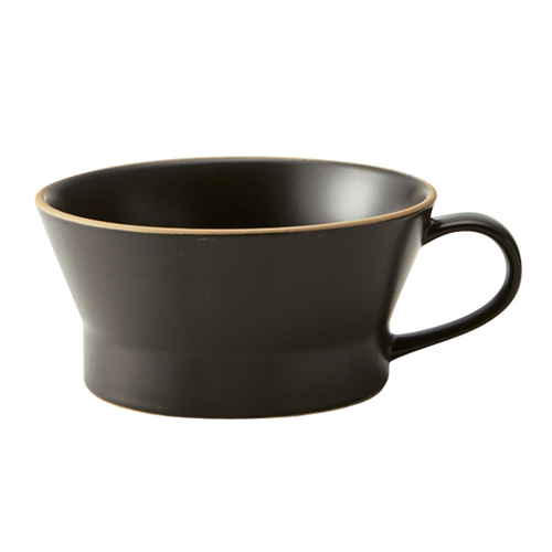 スープカップ エッジライン 持ち手付き 陶器 食器 ブラック画像