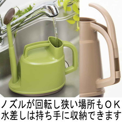 ジョウロ 4L トンボジョーロ 4型 グリーン 持ち手が見える側面からのアングル、鮮やかなグリーンのボディ