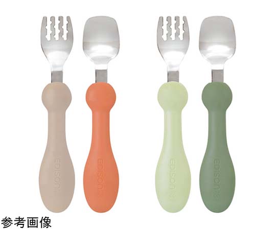 フォーク＆スプーン プチ カバー付 オリーブ 12個入 カバーが付いた12個のカトラリーが整列し、オリーブ色が特徴的な状態