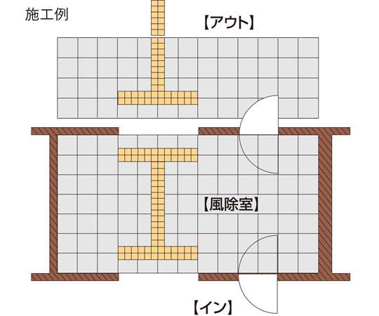 ニューガイドマットV(V-L)誘導用(イエロー) 鮮やかなイエローの誘導マットが平らに設置された様子