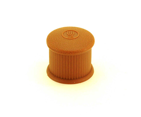 イスキャップ　丸脚用　薄茶　対象脚サイズ28mm 明るい薄茶色の丸脚用キャップが複数並んでいる様子
