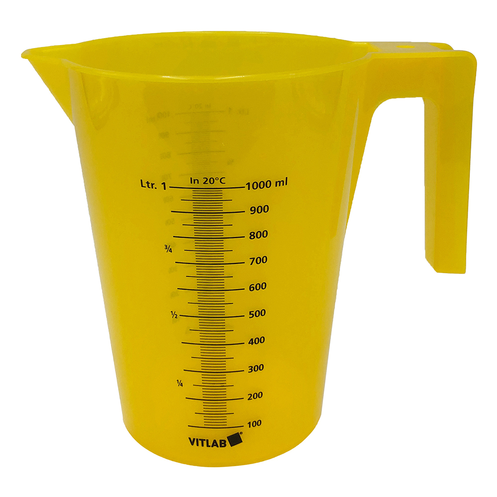 カラフル手付ビーカー（積み重ねタイプ）　1000mL　黄　12個入画像