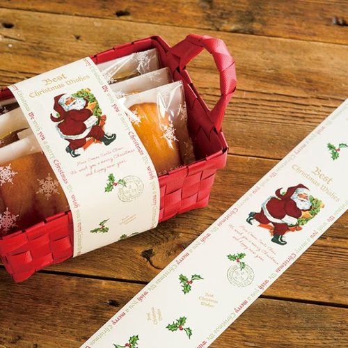 贈答用飾り 掛ケ紙/クリスマスアンティークサンタ-1(50枚) ヘッズ 赤と白の色合いでコントラストのあるデザインの包装用紙が並んでいる様子
