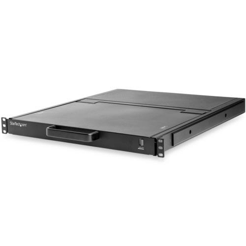 KVMコンソール　ラックマウント型　17型モニター　1台 液晶モニターがラックに取り付けられた正面からの視覚。